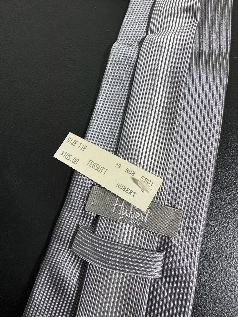NEW Hubert Milano mens silver textured 100% silk luxury neck tie NWT